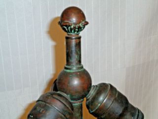 BRONZE ART NOUVEAU HANDEL TABLE LAMP BASE,  ACORN PULLS,  KILLER PATINA 3