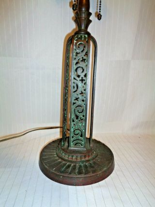 BRONZE ART NOUVEAU HANDEL TABLE LAMP BASE,  ACORN PULLS,  KILLER PATINA 4