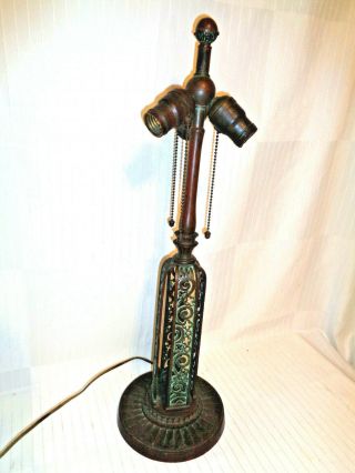 BRONZE ART NOUVEAU HANDEL TABLE LAMP BASE,  ACORN PULLS,  KILLER PATINA 5