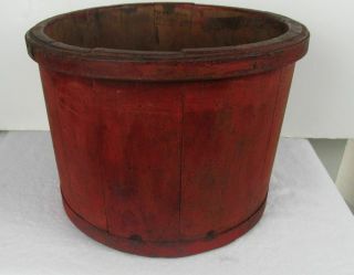 Primitive Antique Dry Grain Measure In Old Red Paint Firkin