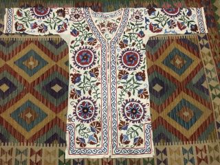 ANTIQUE Uzbek Vintage Handmade Embroidery SUZANI Robe Dress chapan jacket coat 2