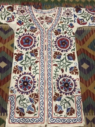 ANTIQUE Uzbek Vintage Handmade Embroidery SUZANI Robe Dress chapan jacket coat 4