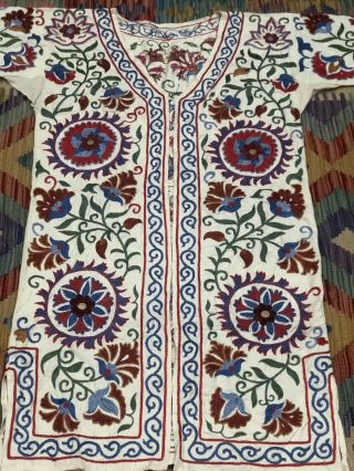 ANTIQUE Uzbek Vintage Handmade Embroidery SUZANI Robe Dress chapan jacket coat 5