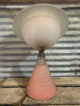 Antique Vtg 30s SATURN Art Deco 1939 WORLD ' S FAIR Pink Frosted Glass Table Lamp 3
