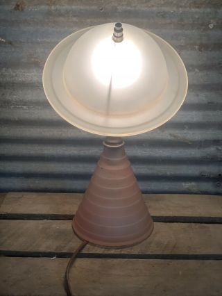 Antique Vtg 30s SATURN Art Deco 1939 WORLD ' S FAIR Pink Frosted Glass Table Lamp 6