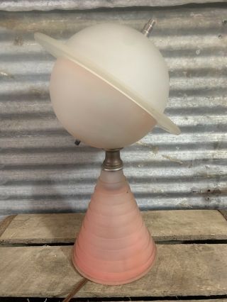 Antique Vtg 30s SATURN Art Deco 1939 WORLD ' S FAIR Pink Frosted Glass Table Lamp 8