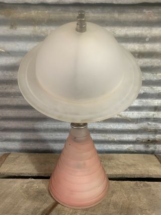 Antique Vtg 30s SATURN Art Deco 1939 WORLD ' S FAIR Pink Frosted Glass Table Lamp 9
