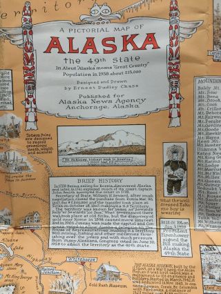 1959 Pictorial Map Alaska Ernest Dudley Chase in package w tag 10