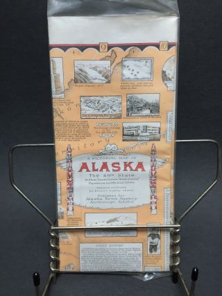 1959 Pictorial Map Alaska Ernest Dudley Chase In Package W Tag