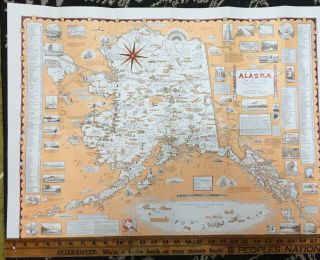 1959 Pictorial Map Alaska Ernest Dudley Chase in package w tag 3