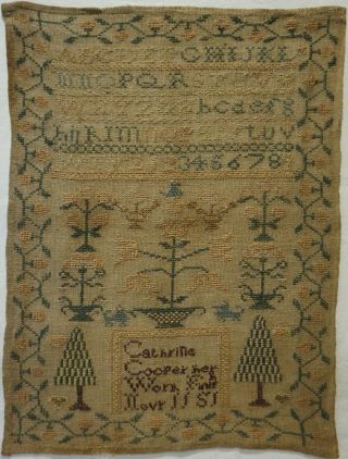 Mid 19th Century Motif & Alphabet Sampler By Cathrine Cooper - Nov 11th 1851