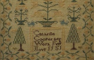 MID 19TH CENTURY MOTIF & ALPHABET SAMPLER BY CATHRINE COOPER - Nov 11th 1851 8