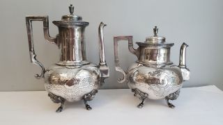 Rare Large Victorian Aesthetic Design Tea & Coffee Service Bearded Men Rams Feet 4