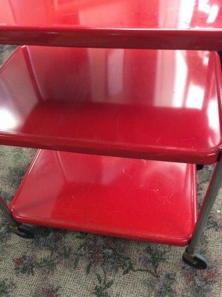 Vintage COSCO CART metal RED kitchen tea utility side mid century rolling 60s 3