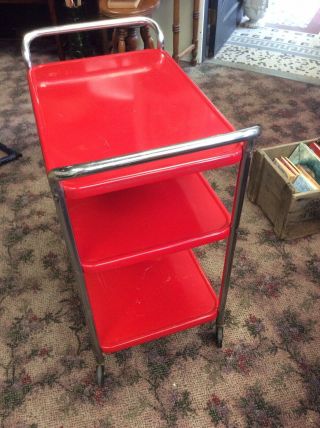 Vintage COSCO CART metal RED kitchen tea utility side mid century rolling 60s 4