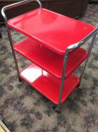 Vintage COSCO CART metal RED kitchen tea utility side mid century rolling 60s 5