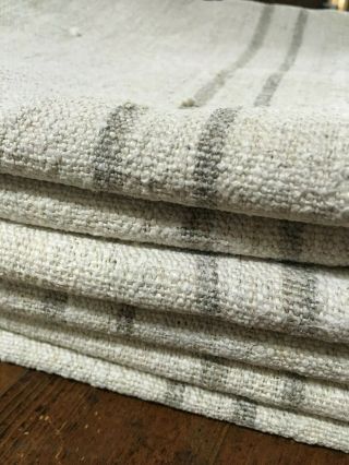 4 Vintage Grain Sacks Light Grey Stripe Upholstery Fabric French