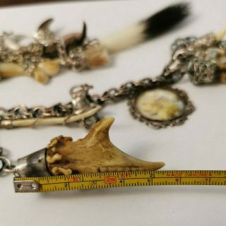 Old Charivari Taxidermy 2 chain 190 grams animal trophy amulets Silver 835 925 10
