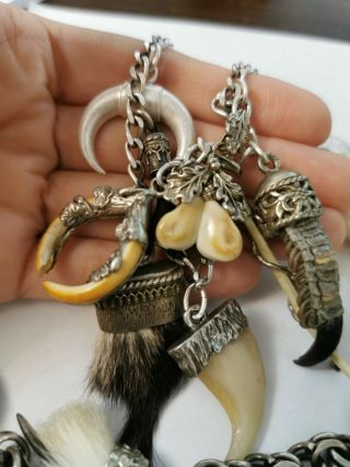 Old Charivari Taxidermy 2 chain 190 grams animal trophy amulets Silver 835 925 6