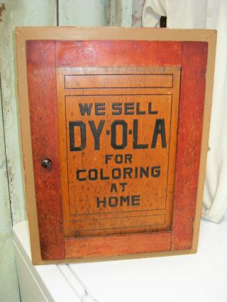 Antique Early Primitive Wood Dyola Dye Adv General Store Display Cabinet