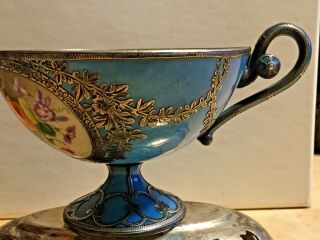Antique Stunning Sevres Cup,  W/ornate Engraved Sterling Silver Overlay,  Vgc Fr Age