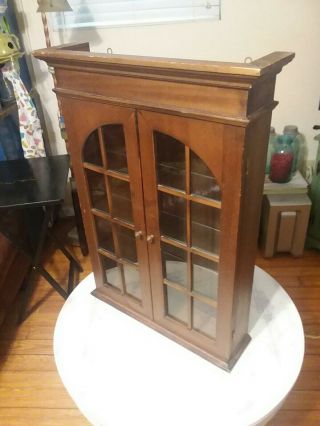 Vintage Wall Or Table Top Curio Cabinet Wood With Glass Door Display