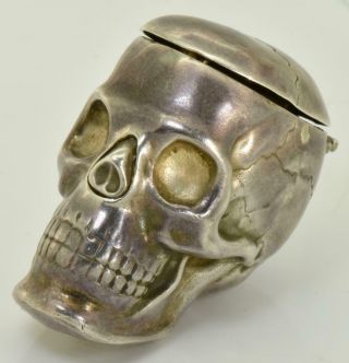 Very Rare&unusual Victorian Sterling Silver Memento Mori Skull Vesta Case C1890