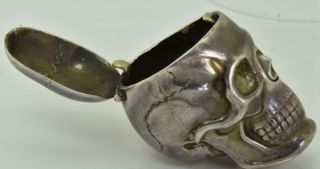 Very rare&unusual Victorian Sterling silver MEMENTO MORI SKULL Vesta Case c1890 7