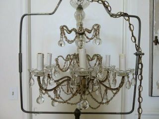 EXQUISITE Old Vintage CHANDELIER Macaroni Beaded on the Arms SWAGS Crystals 12