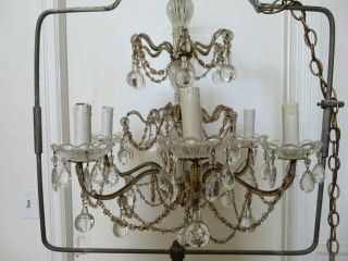 Exquisite Old Vintage Chandelier Macaroni Beaded On The Arms Swags Crystals
