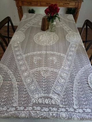 Glorious Antique French White Normandy Lace Bedspread 10
