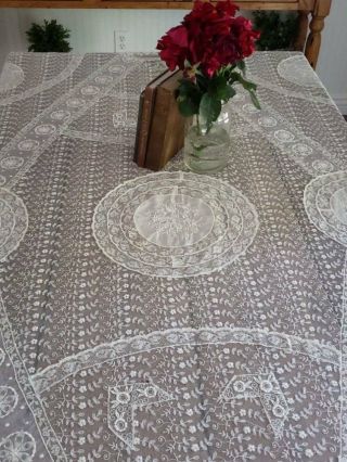 Glorious Antique French White Normandy Lace Bedspread 11