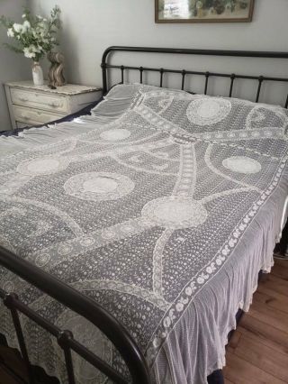 Glorious Antique French White Normandy Lace Bedspread