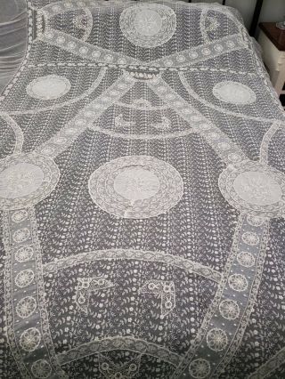 Glorious Antique French White Normandy Lace Bedspread 2
