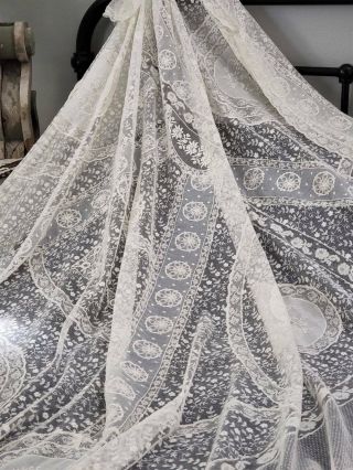 Glorious Antique French White Normandy Lace Bedspread 5