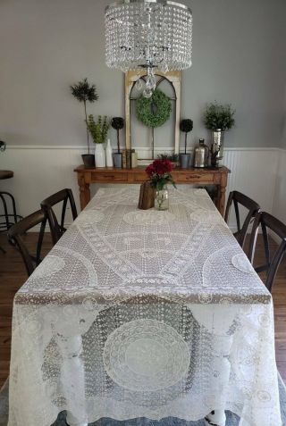 Glorious Antique French White Normandy Lace Bedspread 6