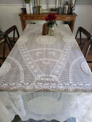 Glorious Antique French White Normandy Lace Bedspread 7