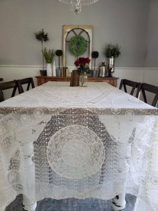 Glorious Antique French White Normandy Lace Bedspread 8