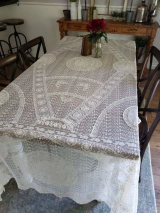 Glorious Antique French White Normandy Lace Bedspread 9