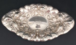 Antique Art Nouveau Mauser American Sterling Silver Iris Flower Bowl Dish Tray