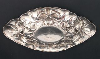 Antique Art Nouveau MAUSER American Sterling Silver Iris Flower Bowl Dish Tray 9