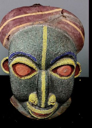 Old Tribal Bamileke Beaded Mask - - Cameroon Bn 8