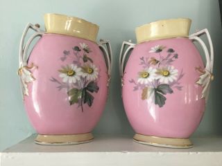 Antique Porcelain Mantle Vases 2 sided Hand Painted Man and Woman 2