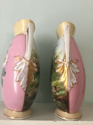 Antique Porcelain Mantle Vases 2 sided Hand Painted Man and Woman 3