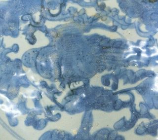 H914: Rare Chinese BIG plate of real old blue - and - white porcelain of MING GOSU. 3