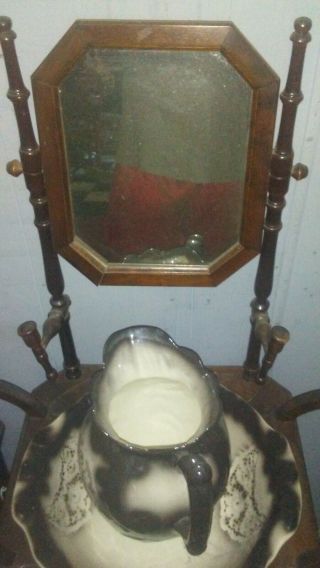 Vintage American Cherry Wash Stand with Mirror,  2 Pitcher & Bowl 3