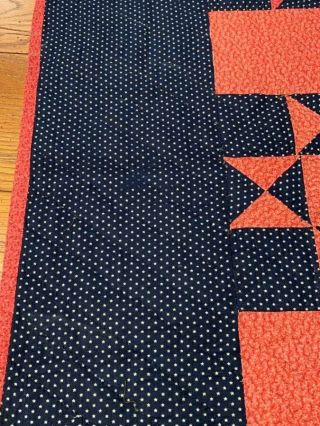 Indigo Blue c 1880 - 90s Stars ANTIQUE Quilt PA Lancaster County 7