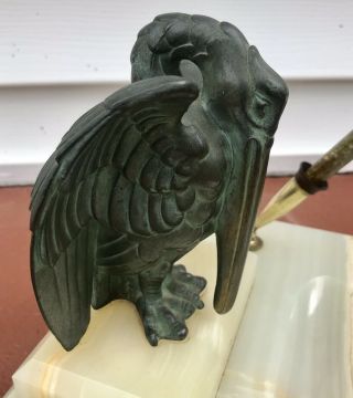 1930’s Art Deco Carter’s Bronze Crane/ Stork Desk Fountain Pen Holder Onyx Base 4