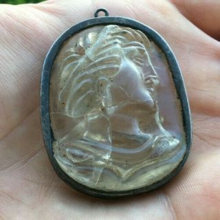 Ancient Roman Emperor Glass - Silver Pendant P0032