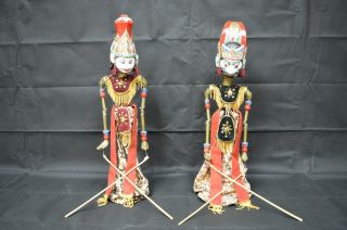 Antique Wooden Hand Carved /hand Painted Asian Marionette Puppets - Rare